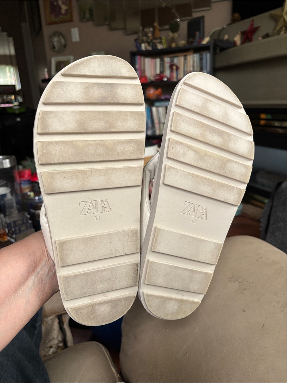 Zara Cream Platform Thong Sandals Size 38 Eu.  Excellent Condition - Picture 5 of 5